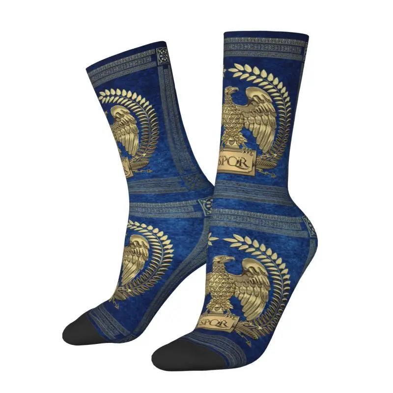 Cute Print Roman Empire Gold Imperial Eagle Socks for Men Women Stretch Summer Autumn Winter Rome SPQR Crew Socks