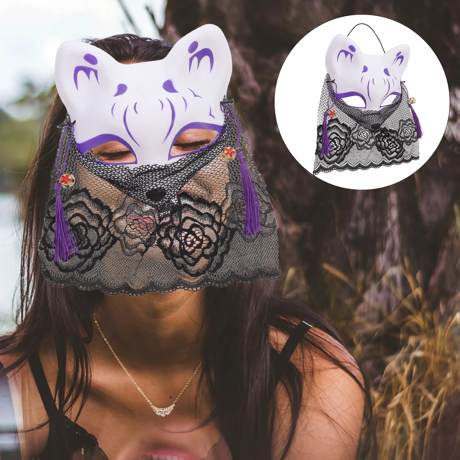 Maska Lisia Pół Twarz Cosplay Ogon Kreskówka Poliester Halloween Maskarada Dziecko