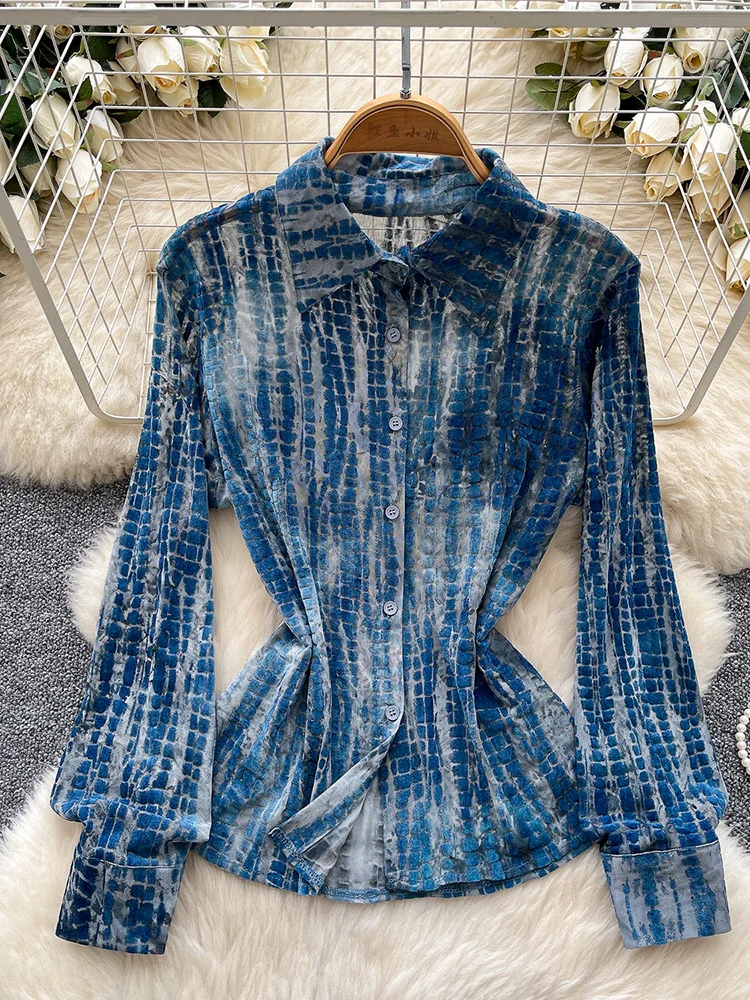 

Women Spring Shirt 2025 Korean Version Commuter Versatile New French Premium Plush Slim Long Sleeve Cardigan Top BL067