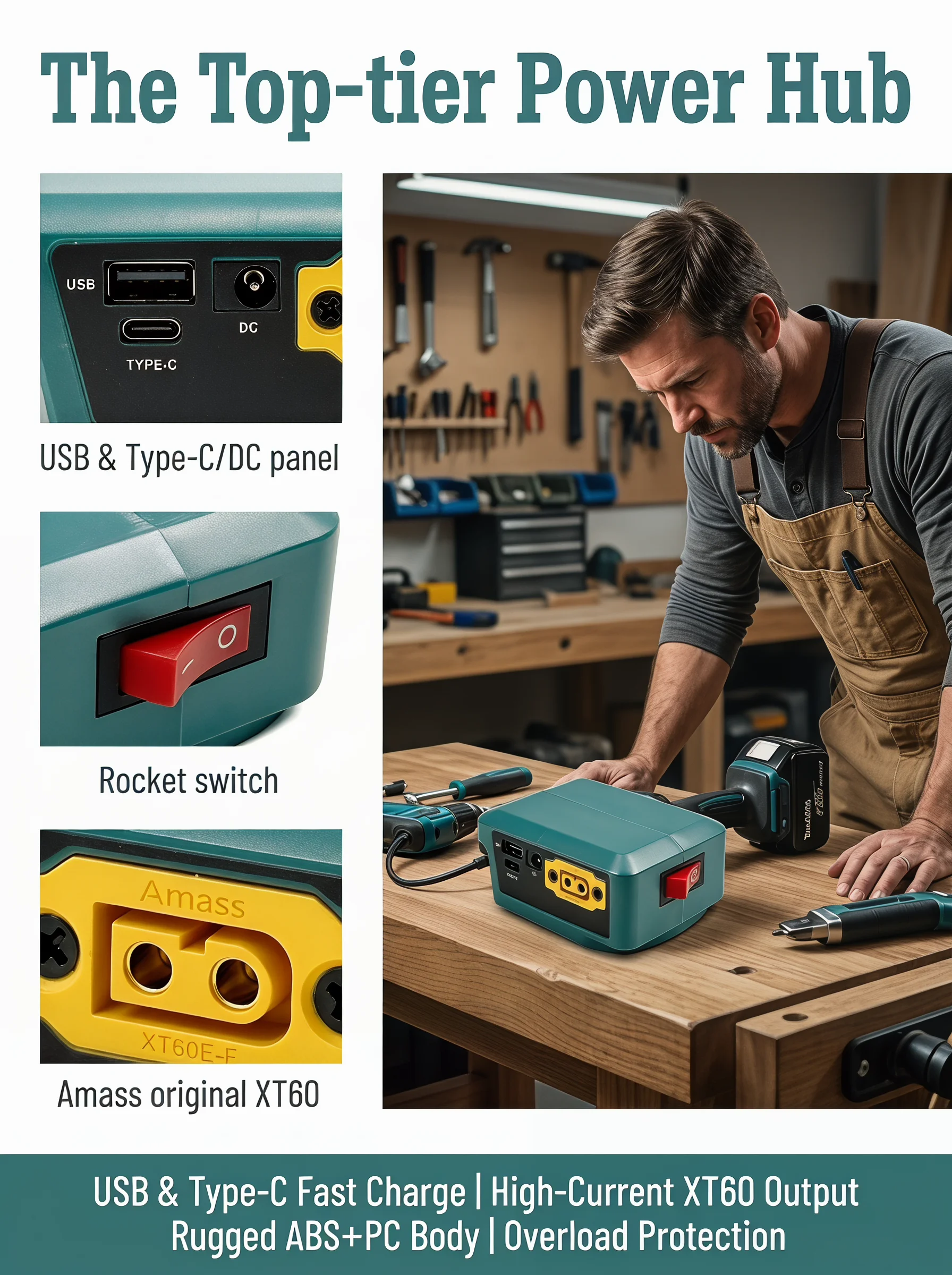 DIY-Adapter für Makita/DeWalt/Milwaukee-Akku, digitale Spannungsanzeige, bidirektionaler Stromwandler, DC XT60 USB, schnelles Aufladen – Detail 11