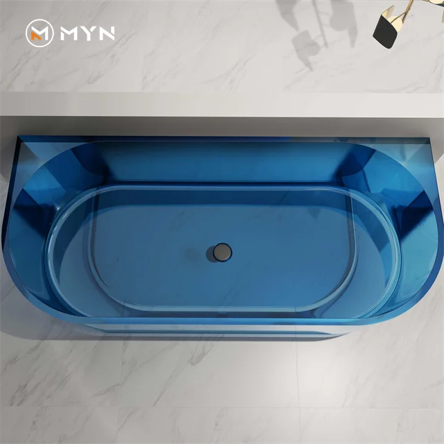 Fashion Design Pure Resin Bathtub Transparent Deep Bathtub Crystal Solid Surface Transparent Bathtub