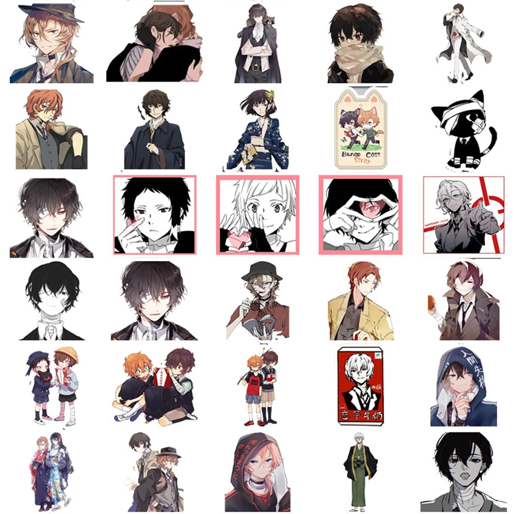 10/30/50 buah Anime Bungou Stray Dogs grafiti stiker keren oambung Dazai stiker untuk anak DIY koper buku tempel kartun stiker mainan