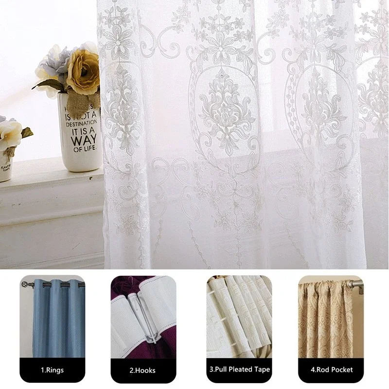 Customized Embroidered White Voile Tulle Sheer Curtains Encryption Curtains Bedroom Window Curtain Living Room Rideaux Voilagecu