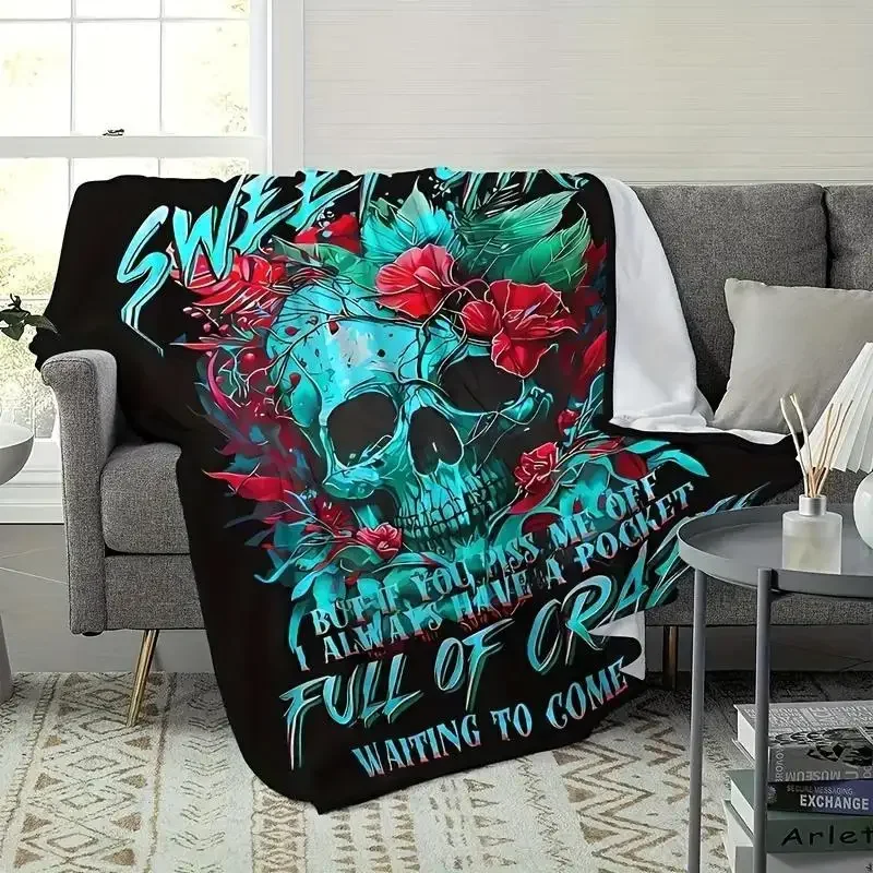 Stitch Print Blanket With Skull Print Vintage Inspired Hypoallergenic Polyester Throw Blanket All-Season Multipu Thick Blanket