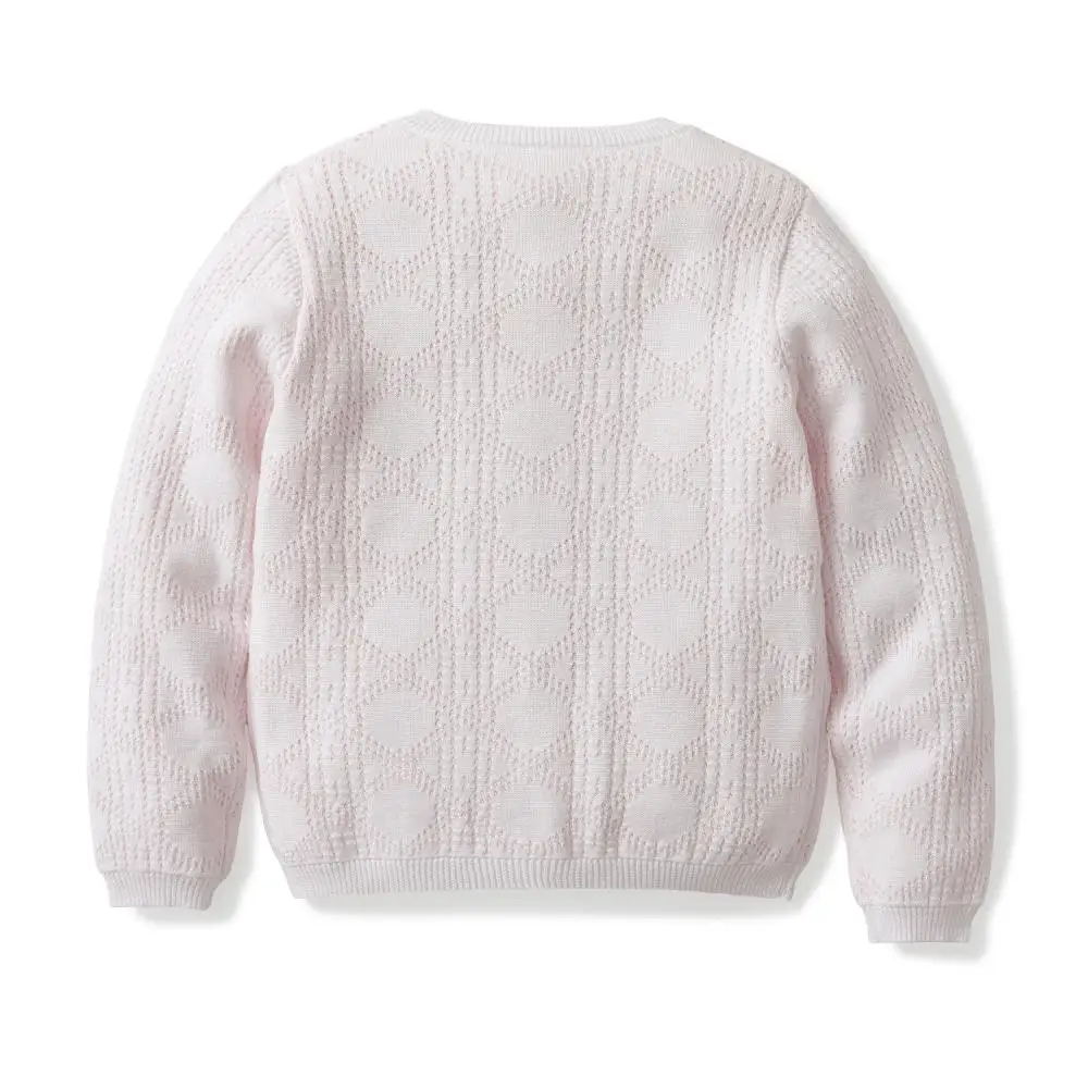 New Style Fall Winter Children Girls Classic Pointelle Pink Knit Sweater Baby Girl Warm Long Sleeve Knitted Cardigan