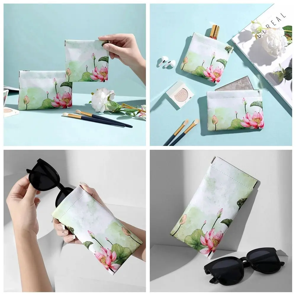 Bolsa para gafas con cierre automático Lattice, bolsa de almacenamiento de pintalabios de cuero PU, bolsa para gafas de sol Lotus, bolsa para artículos diversos, bolsa para joyería, bolsa para auriculares