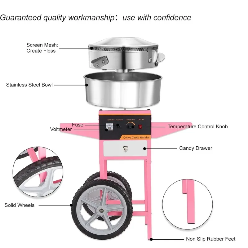 

On Sale Commercial Candy Floss Machine Pink Cotton Candyfloss Sugar Maker Cotton Candy Making Machine for Street Food Use