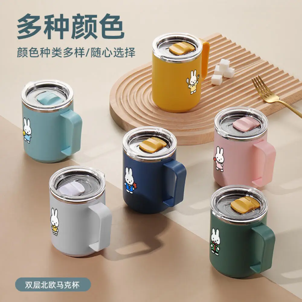 

Милая кофейная кружка с изображением кролика Miffy, кофейная чашка с ручкой и крышкой, незаменимая для работы и офиса, портативная чашка для молока