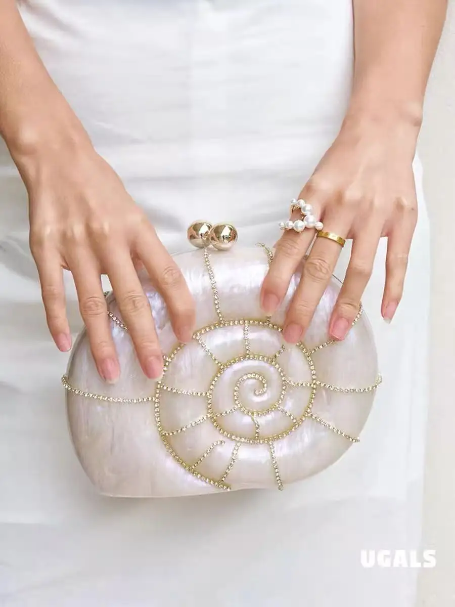 

Fashion Acrylic Seashell Clutch Purse Glitter Marble Striped Women Handbag Female Shoulder Crossbody Bag