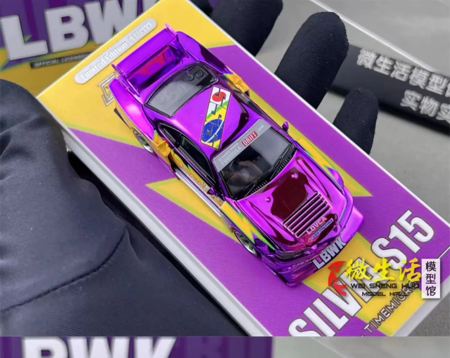 Newly Stocks TimeMicro 1:64 Silvia S15 Liberty Walk Flash Purple Color Diecast Scale Model Car In 2024