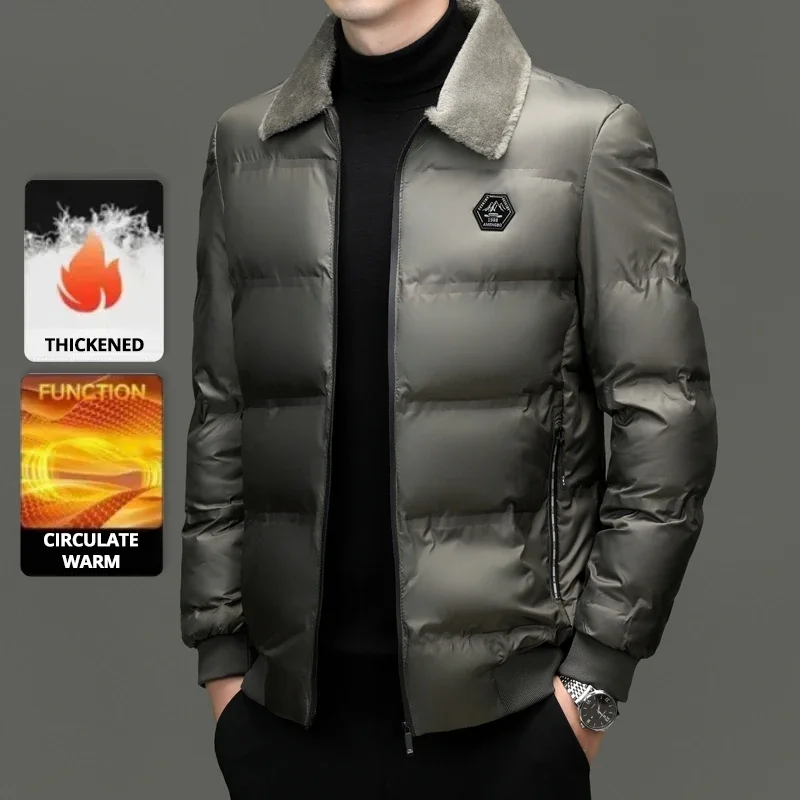 Top Grade Middle-aged Men Bubble Puffer Windbreaker Coat Parka Jacket Winter Plus Velvet Thickened Short Outerwear