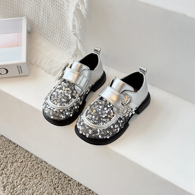 Little Girls Sparkly Sequins Mary Jane Shoes 2026 New Autumn Toddler Dress Shoes Non-slip Trendy Princess Girls Party Wedding