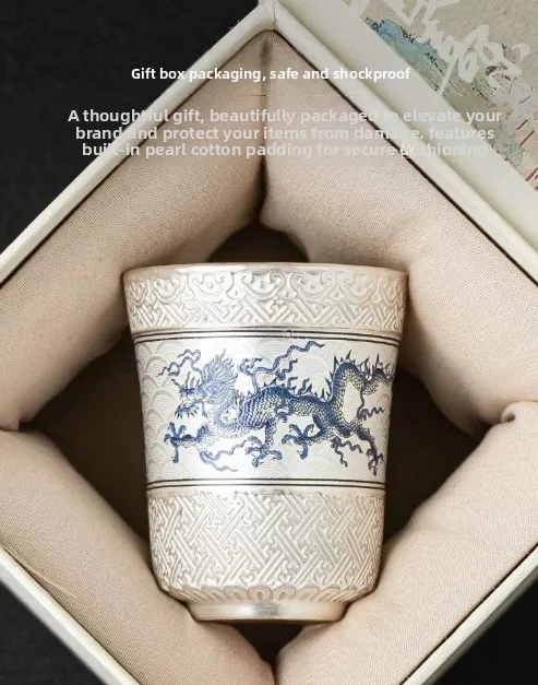 999 Sterling Silver Light Luxury Tea Set Flying Dragon on Clouds Bell-Shaped Tea Cup