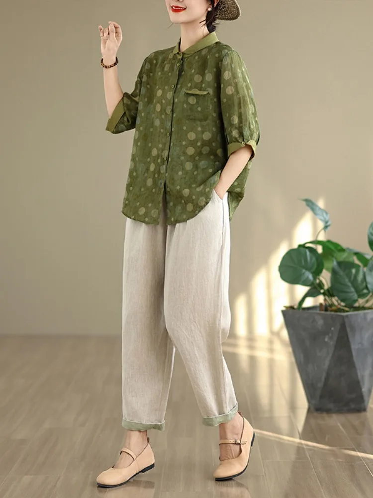 Ele Baumwolle Leinen Bedrucktes irt Damen Sommer Dünnes Faionable Mommy Sle Schlankheitsleinen irt Jugendliches Top