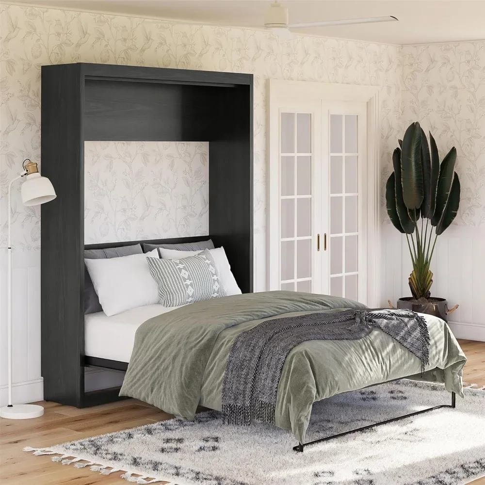 Halstead Wood Murphy Bed Fold-Out Multi-Functional Storage Wall Bed Multi-Purpose Space-Saving Bedframe for Guest Room