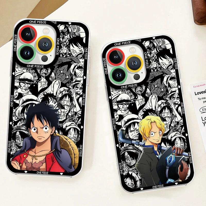 Luxury One Piece Luffy Zoro Phone Case For iPhone 15 14 13 12 11 Mini XS XR X Pro MAX 8 7 Plus Angel Eyes Transparent Cover