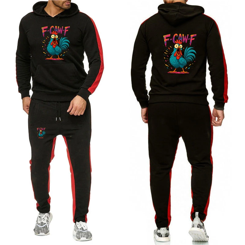 F Caw F Chicken Logo Print 2025 primavera y otoño marca de Hip Hop para hombres Popular gradiente Color sudaderas con capucha pantalones trajes deportivos