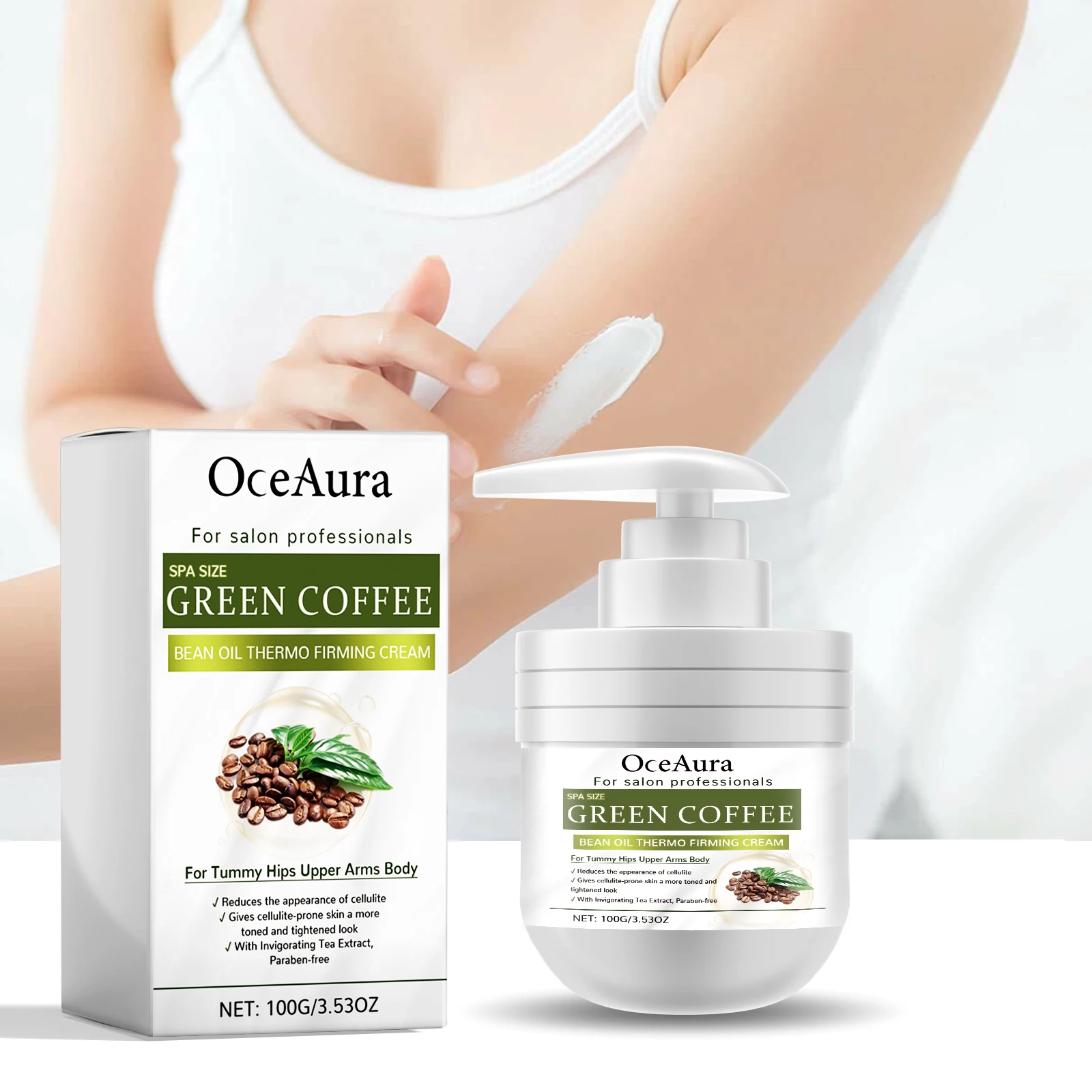 OceAura Green Coffee Bean Firming Body Cream Moisten the Skin Cream Caffeine Body Lotion Moisturizer To Firm Tighten Skin