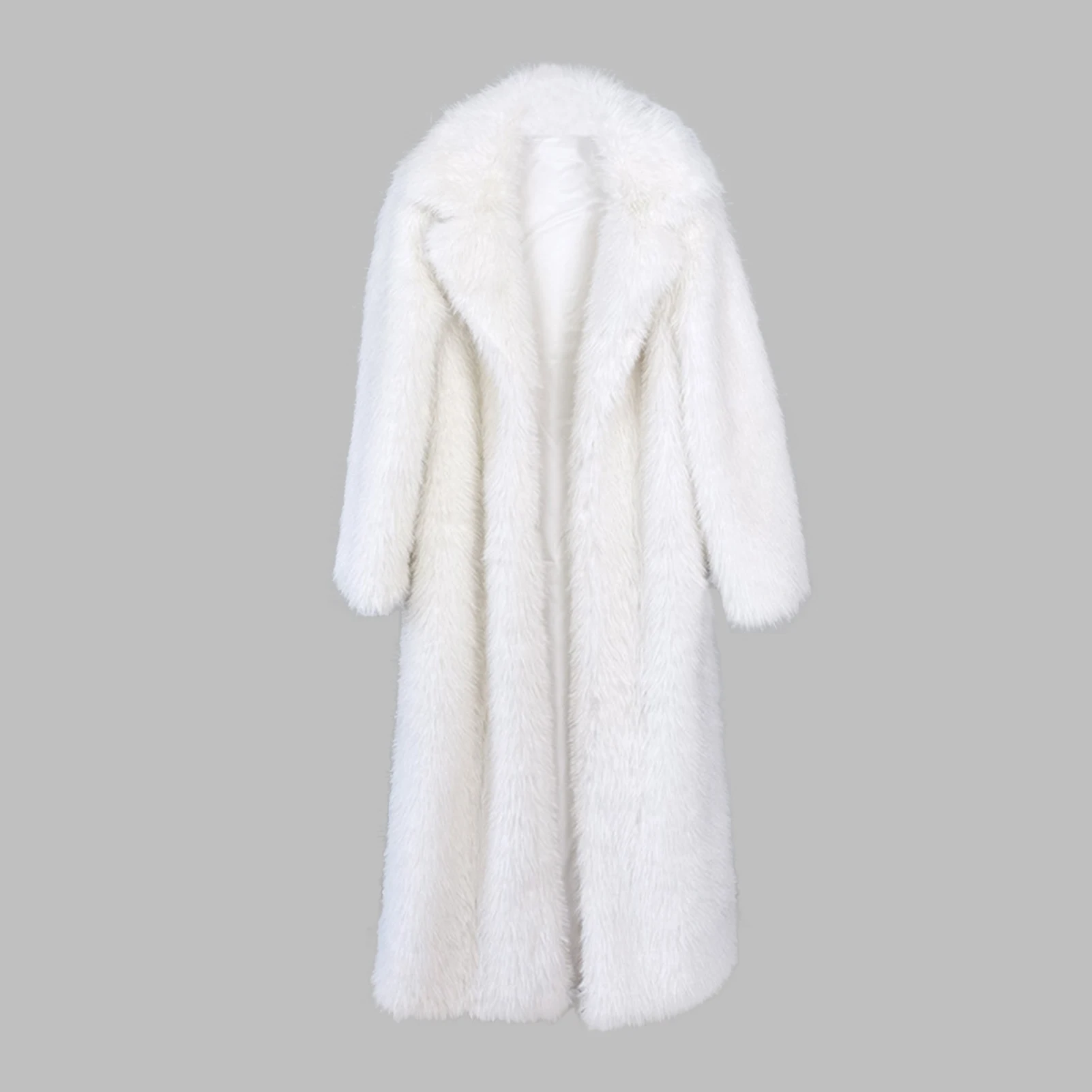 Lisa Colly Winter 130cm Super Long Fluffy Faux Fur Coat for Women Lapel Thick Warm Jackets Outerwear