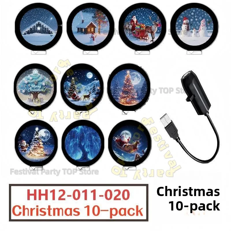 2027 Christmas USB Projector Light LED Starry Sky Night Light 10 Pictures Change Adjustable Atmosphere Lamp Gift Car Ornament