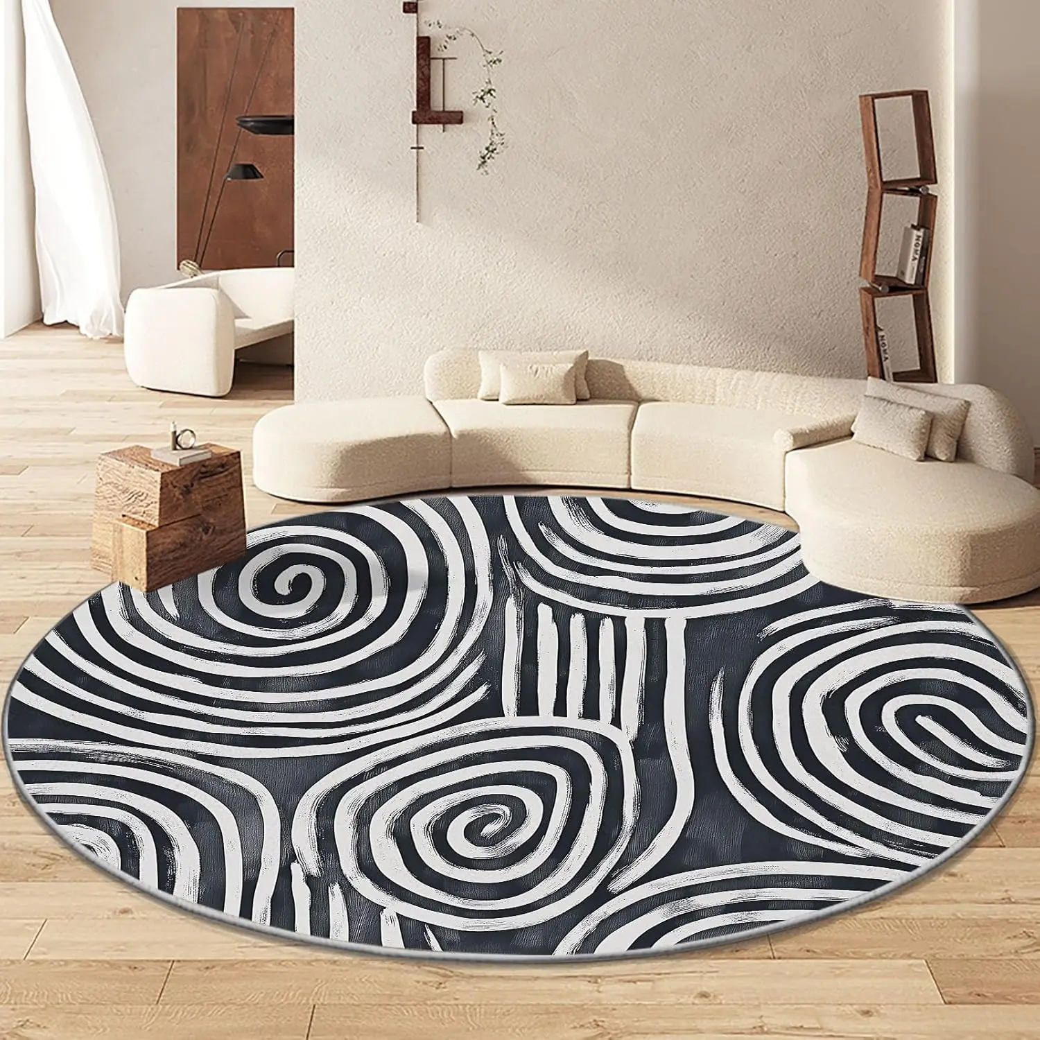 

Cartoon Stripe Geometric Texture Print Round Area Rug, Abstract Stripes Washable Circular Carpet Runner - Non Slip Circle Rug