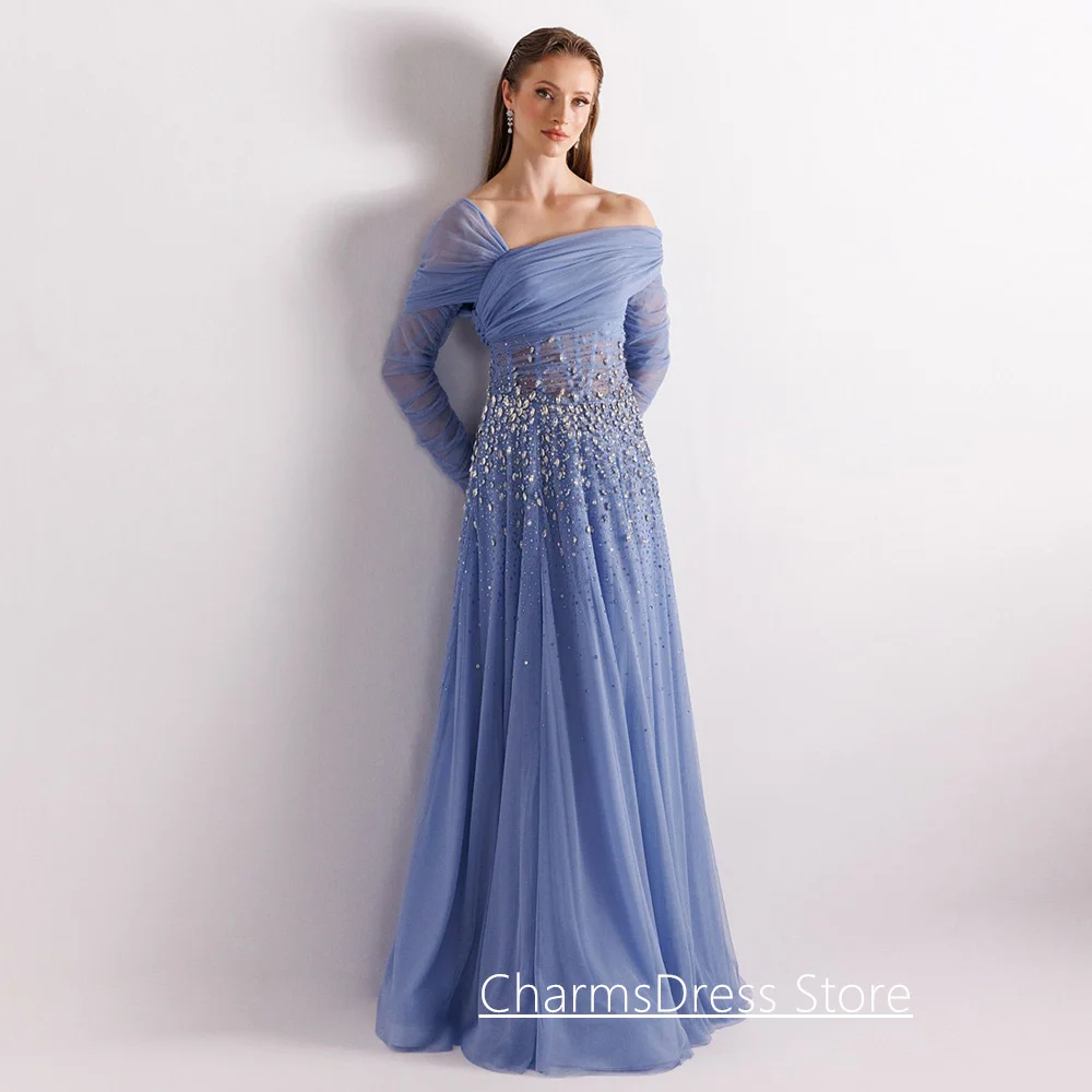 Classic Arabian Evening Dress Customized Long Sleeves Heavy Beading Sequined A Line Formal Occasion Dresses Arab Prom Gown image 6