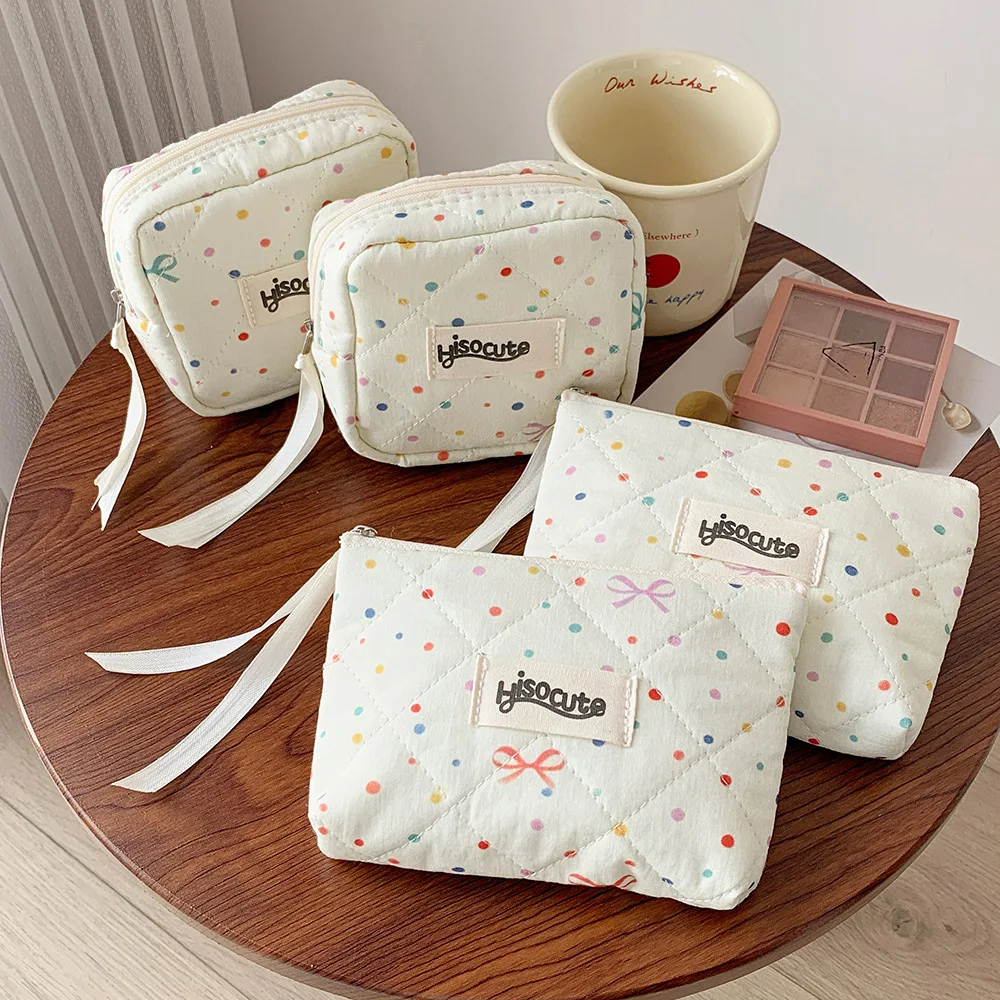 レインボードットサニタリーコットン収納バッグ、ボウソーティングバッグ、ポータブルリップスティックメイクアップバッグ、ポータブルトラベルウォレットカードバッグ