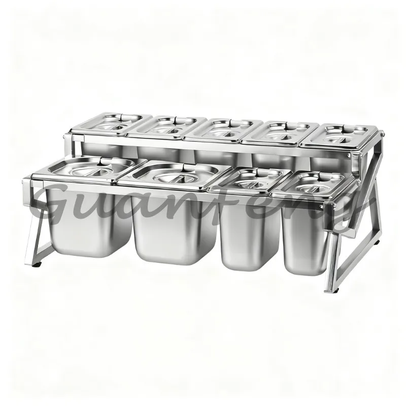 Stainless Steel Seasoning Box Rack, Kitchen Spice Storage Holder, Self-service Condiment Table Small Ingredient Organizer