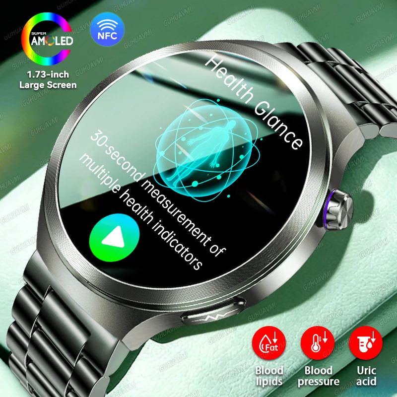 

Новые смарт-часы 2026 года с сапфировым AMOLED-экраном 1,73 дюйма для мужчин и женщин: ЭКГ, измерение мочевой кислоты, артериального давления, мониторинг здоровья, звонки, NFC