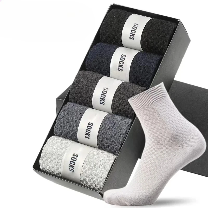 

5 Pairs Bamboo Fiber Men's Socks Classic Business Crew Socks Spring Autumn Casual Comfortable Breathable Compression Bamboo Sox