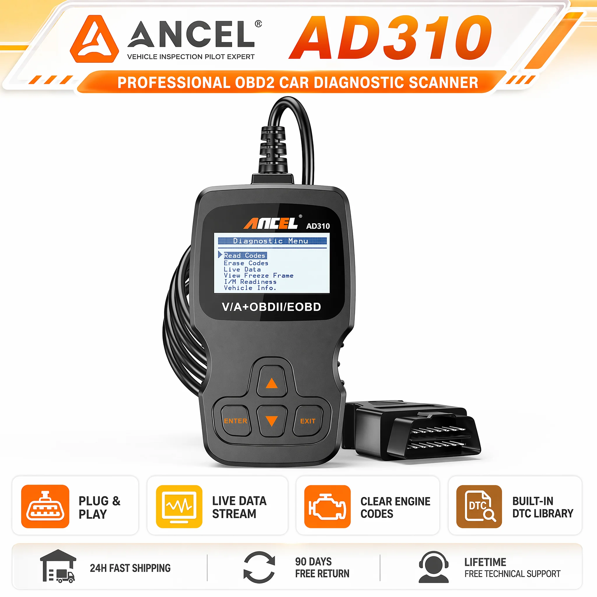 Outil de diagnostic OBD2 ANCEL AD310, outil de diagnostic automobile, lecteur de code, scanner de diagnostic du moteur, scanner automobile OBD2