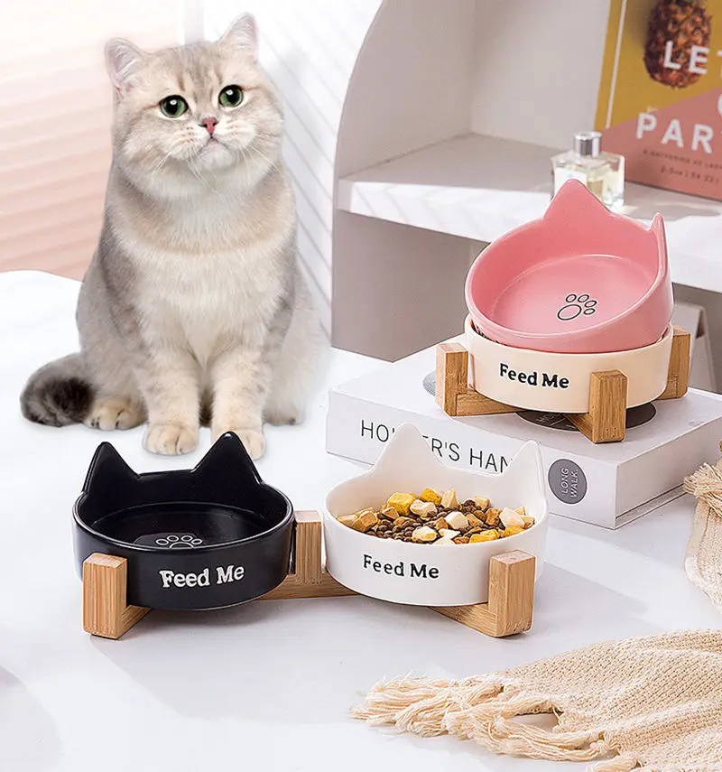 

Ceramic Cat Accessories Cat Feeder Cat Dish Drinking Bowl for Cats