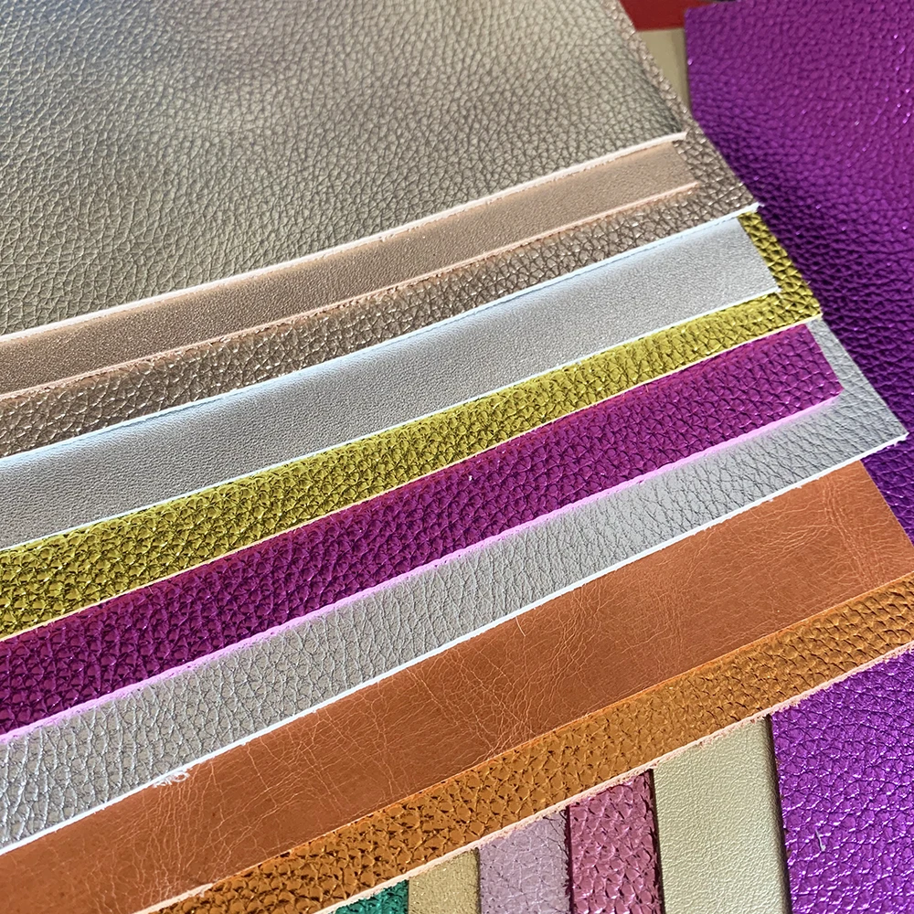 Metal Colored Top Layer Cowhide Leather Fabric, Sparkling Gold and Silver, Handmade DIY Fabric, 20*30cm