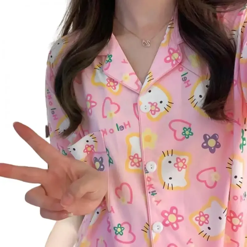 Miniso-Pijama Hello Kitty para meninas, figura dos desenhos animados, roupa interior noturna, doce e adorável, cor rosa, fora e quarto, fofo