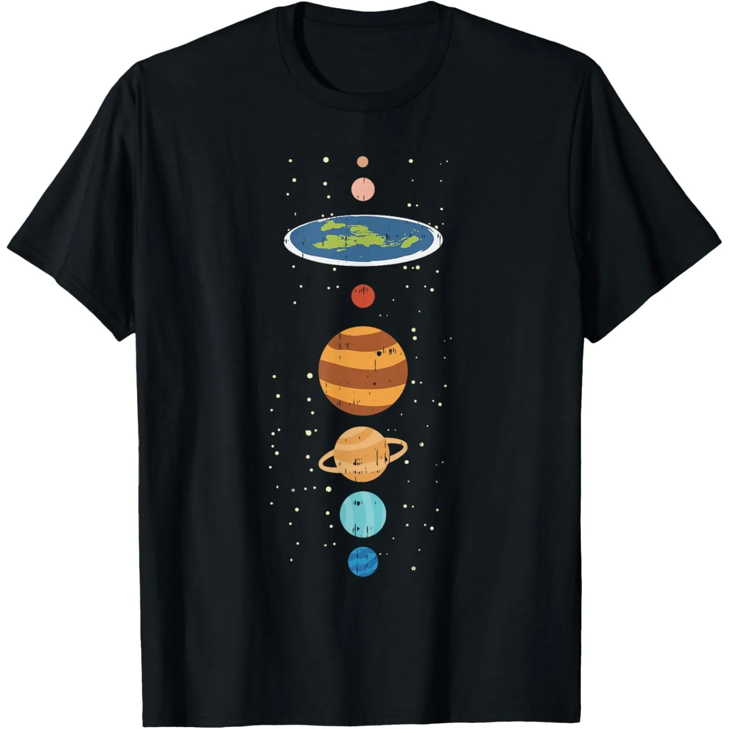 Flat Earth Planets Conspiracy Theory Funny Graphic T-Shirt Casual Cotton Tee