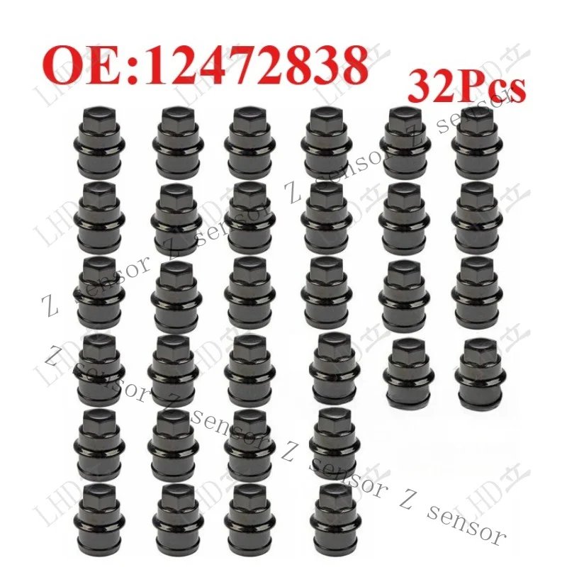 Z+ 32Pcs Wheel Lug Nut Cap Black Plastic 12472838 For Chevrolet Cadillac Truck