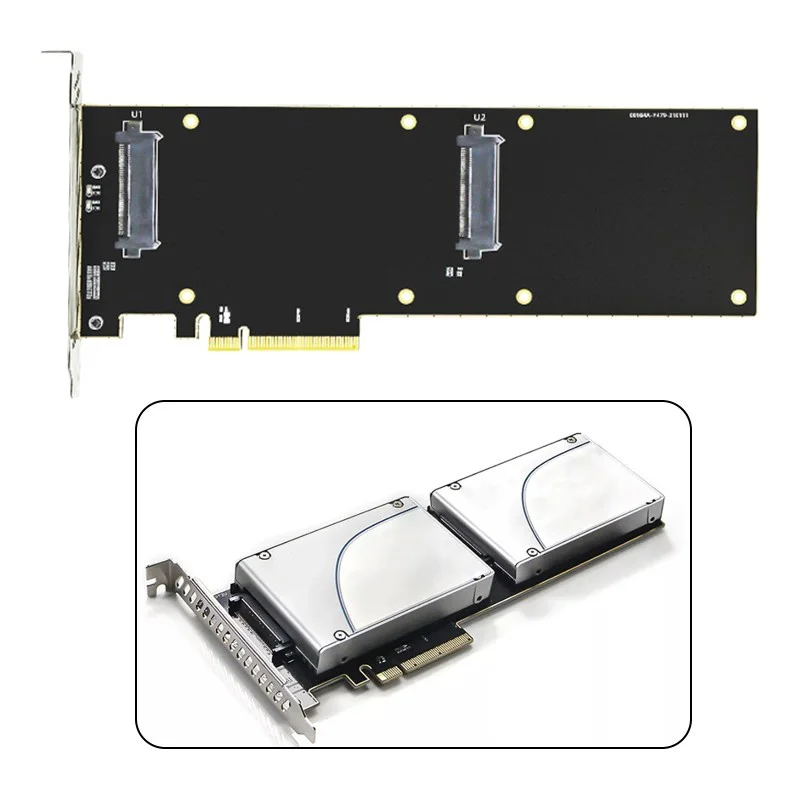 U.2 Nvme 2.5 Ssd U.2 To PCI-e X8 X16 Adapter SFF-8639 32Gbps Double Bay Transfer Server X99