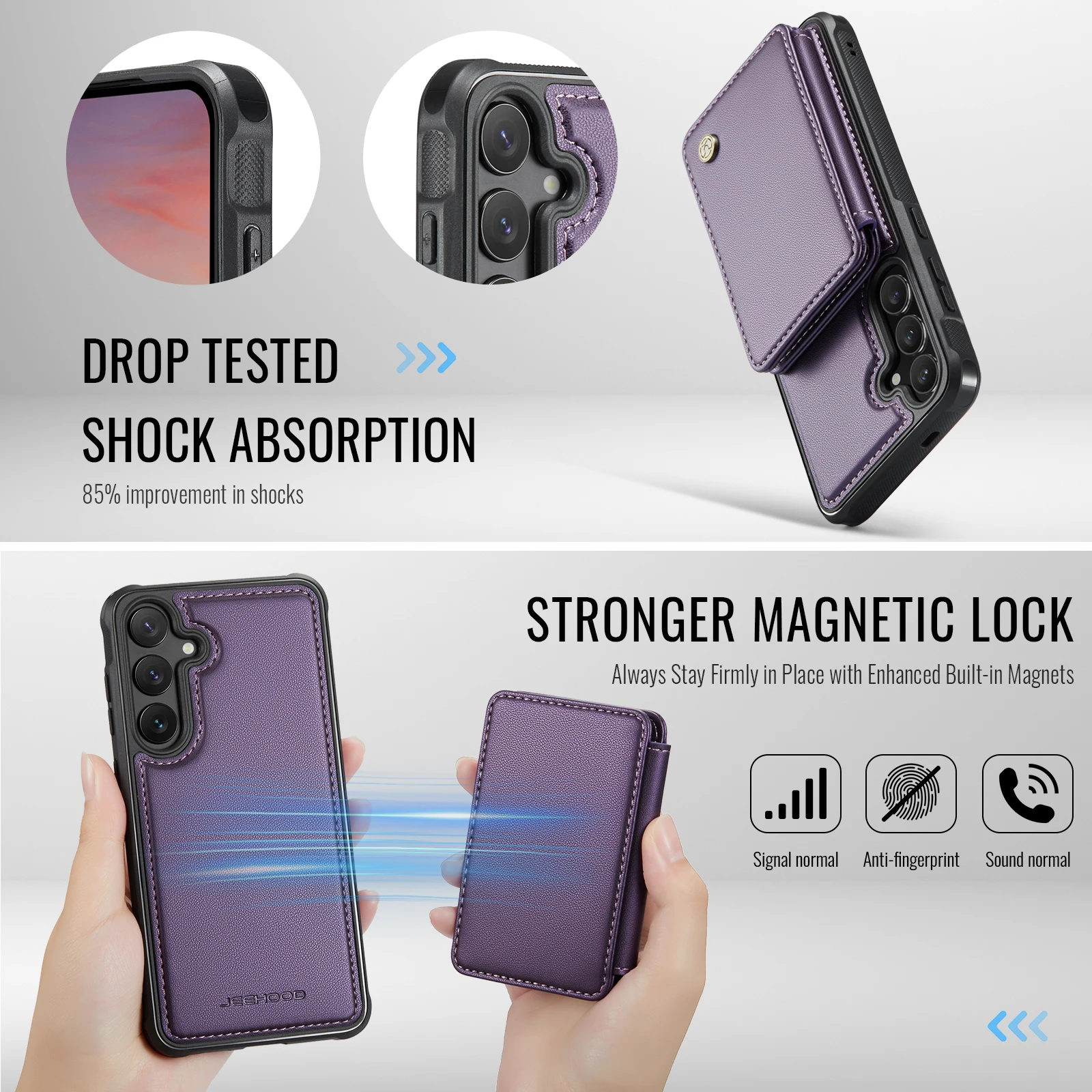 JEEHOOD-J05 New 2 in 1 Removable Magnetic Leather Case Card Holder Cover Protector for iPhone 17 Pro Max 16 15 14 13 12 11 Pro