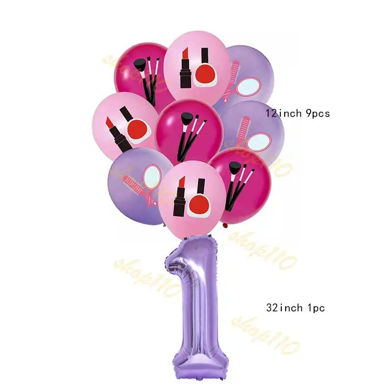 Makeup Party Lipstick Cosmetics Nail Polish Balloon Birthday Supplies Decor Girl's Day Beauty Bride Shower Wedding Decoration