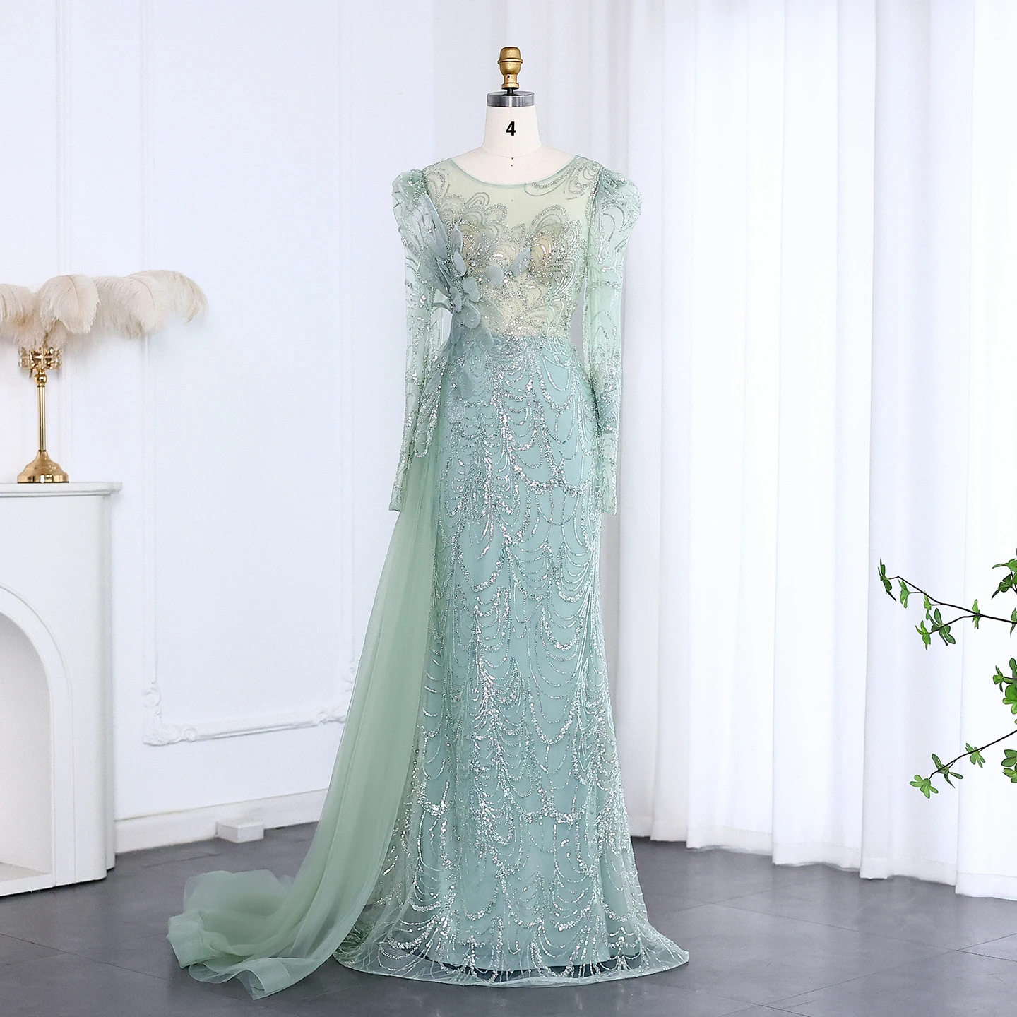 شارون سعيد فستان سهرة أنيق بأكمام طويلة حورية البحر وردي للنساء زفاف أزرق حكيم أخضر فستان رسمي للحفلات SS084 مخصص #5