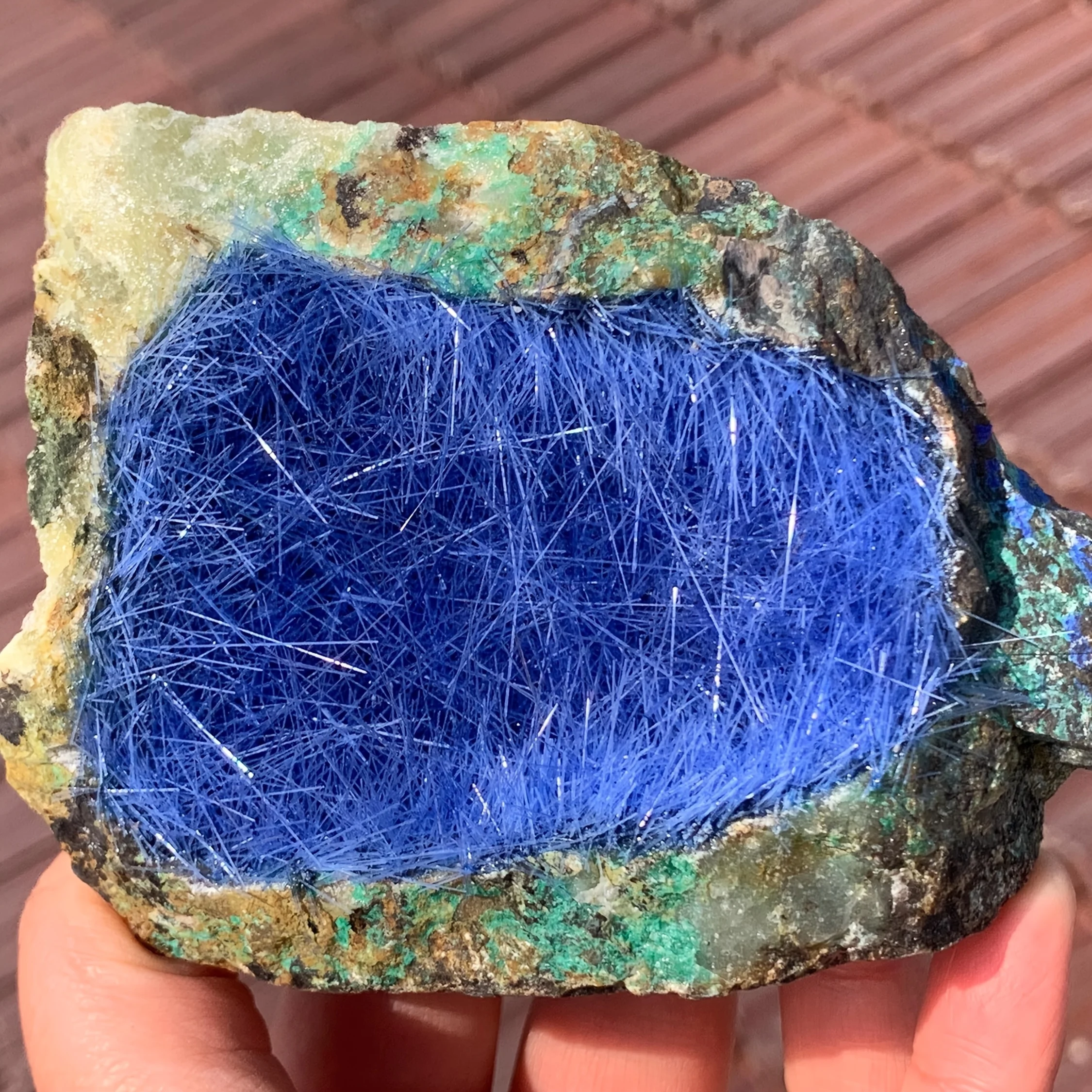 Natural Moroccan Blue Green Copper Ore Mineral Specimen Rare Blue Needle Ironstone Quartz Crystal Home Collect Decor