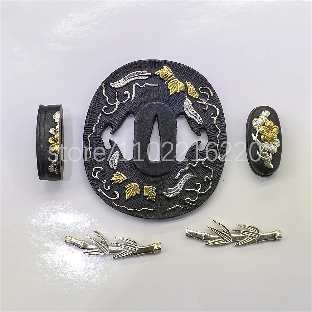 Exquisite Copper Brass Gold Plated Silver Tsuba Handguard Fuchi Kashira Menuki For Real Japan Samurai Katana Sword Fittings