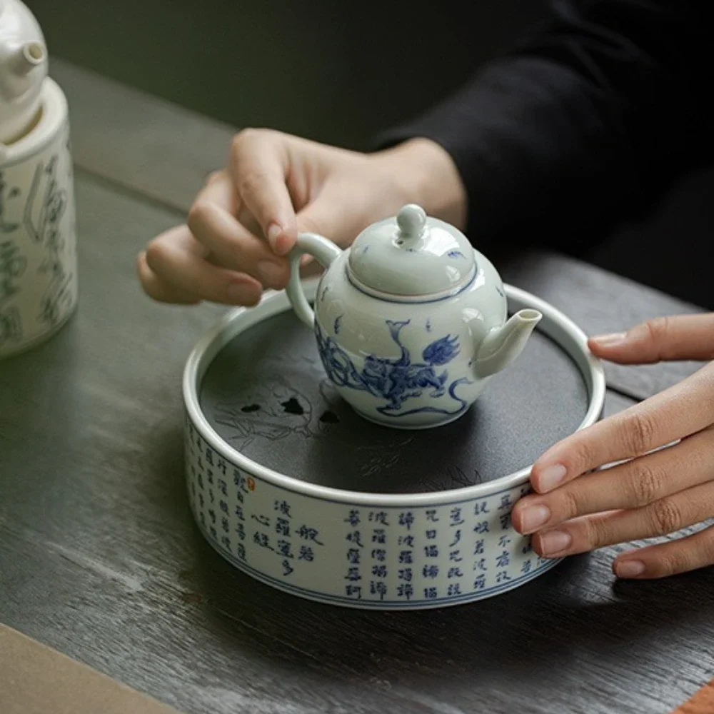 150ML Antique Blue and White Longevity Peach Teapot Ceramic KungFu TeaSet Household Small Teapot Ball Hole Filter Chinese Teapot