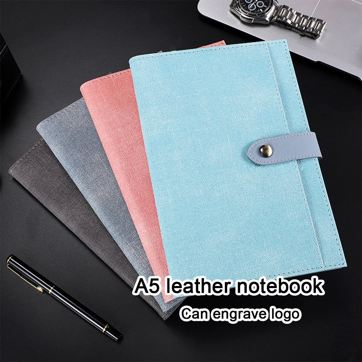 (Can Engrave Logo) A5 Thickened Cloth Student Subject Notebook, Buckle Office Notepad, Business Meeting Record Book, Diary