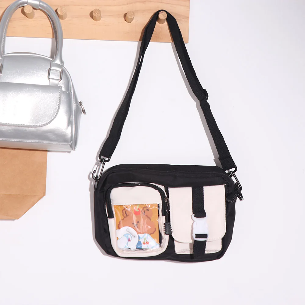 

Прозрачная сумка через плечо из ПВХ с карманом, большая вместимость, маленькая квадратная сумка в стиле Харадзюку, сумка для хранения в балетном стиле, студенческая сумка через плечо