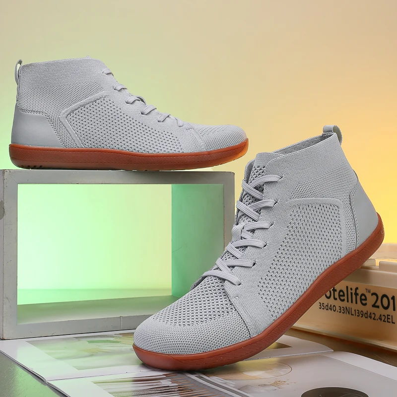 Mid-Top Barfußschuhe Unisex mit breiter Zehenbox, Trailrunning-Sneaker für Herren und Damen, Zero Drop Schnürschuhe, Outdoor-Wanderschuhe, rutschfeste Stiefel – Detail 9