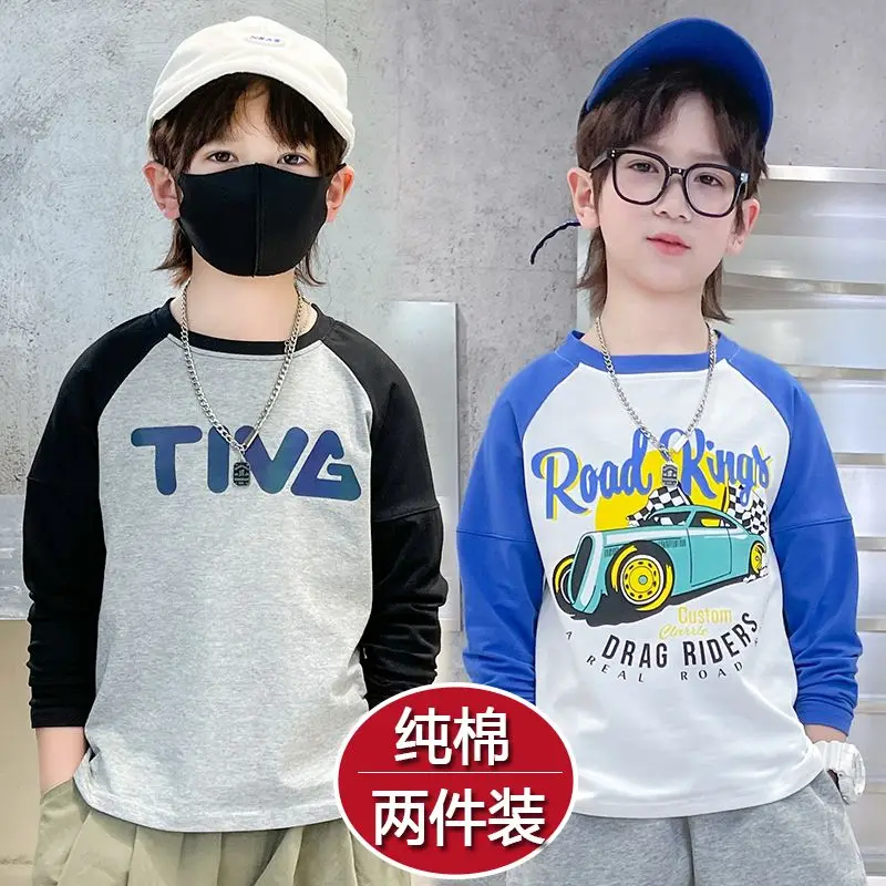 

Boy's Long-Sleeved T-shirt Pure Cotton Children's Clothing 2023 Spring and Autumn New Children and Teens Bottoming Shirt Top