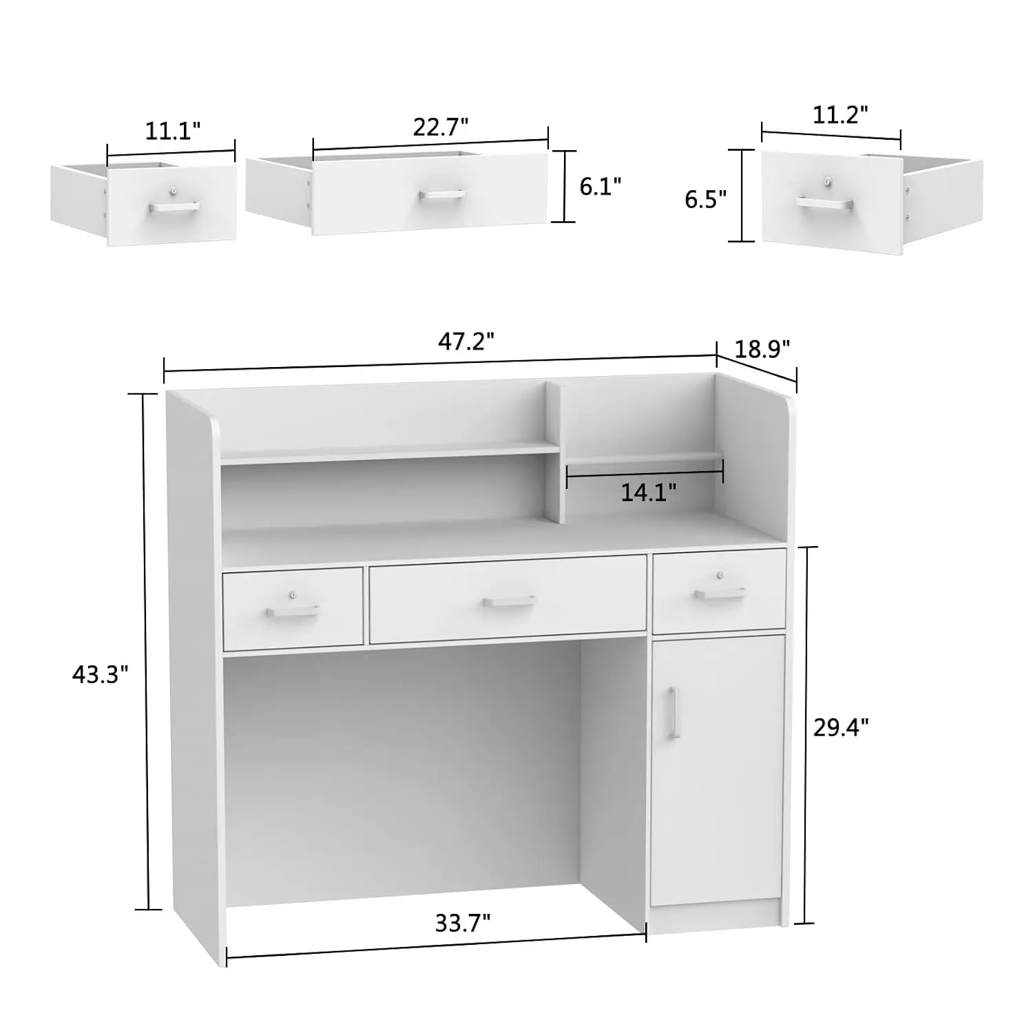 Reception Desk with Drawers & Storage Shelves, Table with Private Panels, for Salon Reception Room Checkout Office,, Customized