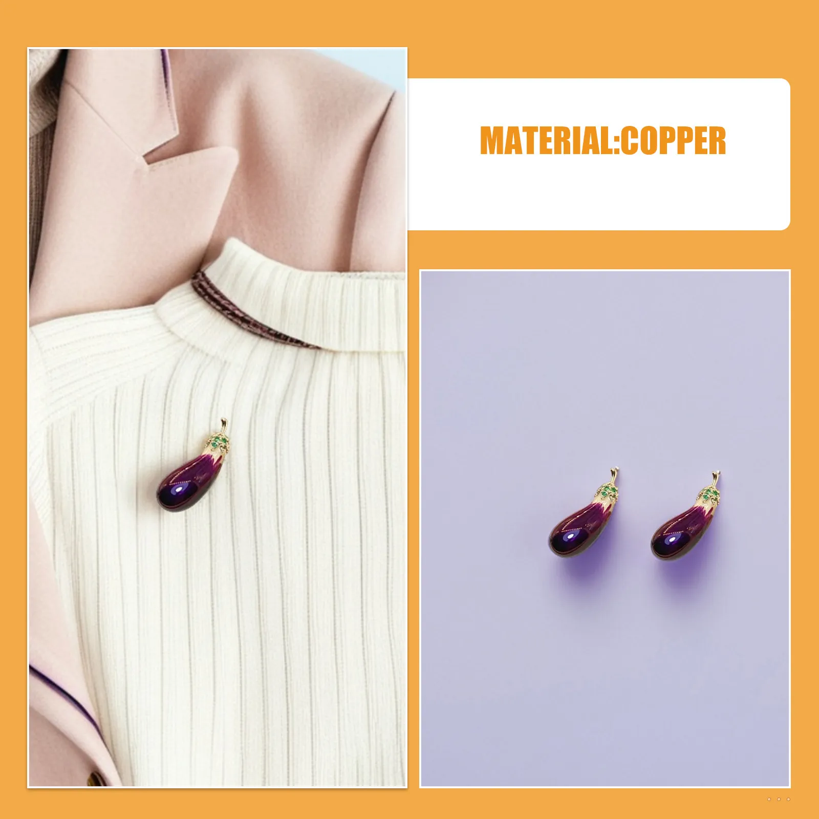 

2Pcs Eggplant Enamel Chest Pins Creative Collar Badge Brooch for Women Men Lightweight Shirt Collar Accessory Suit Lapel Pin