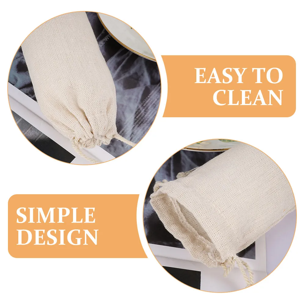 10Pcs Straw Bags Cotton Linen Drawstring Cutlery Packing Pouch Portable for Restaurant Picnic Camping Storage Straw Bags